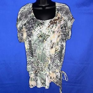 Autograph Sheer blousy top. Size XL. Drawstring at the waist. Figure Flattering.
